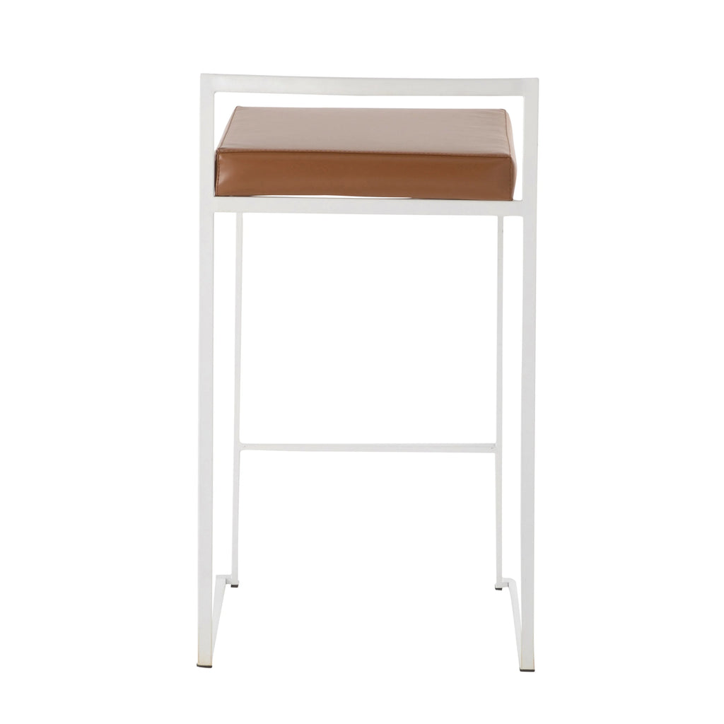 White Stackable Counter Stool with Faux Leather Cushion, Set of 2 Y903