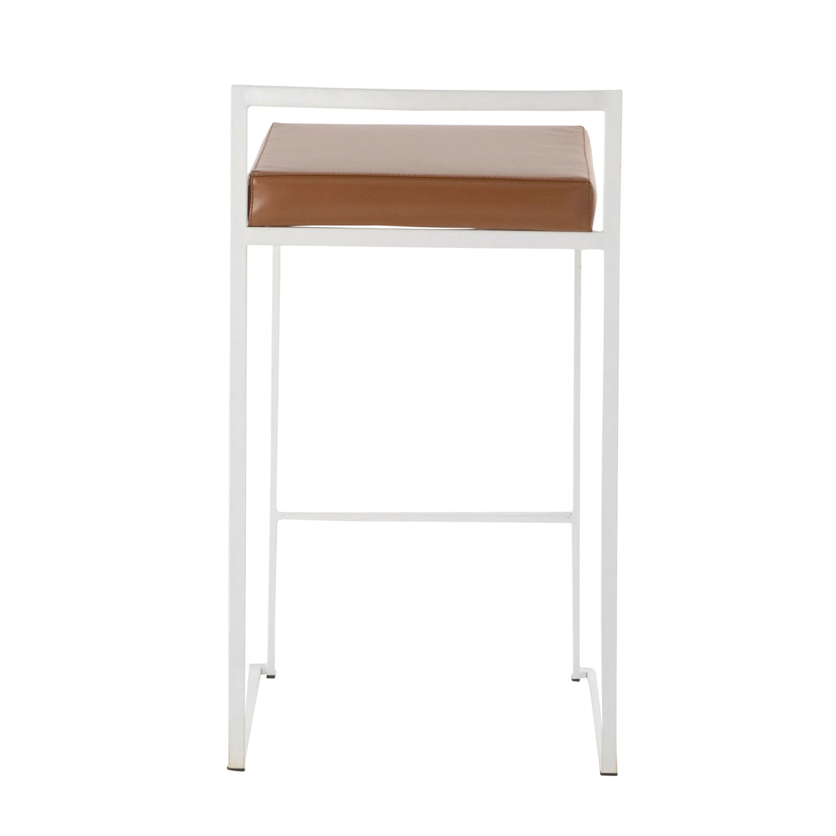 White Stackable Counter Stool with Faux Leather Cushion, Set of 2 Y903