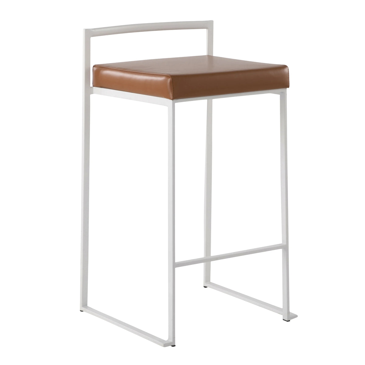 White Stackable Counter Stool with Faux Leather Cushion, Set of 2 Y903