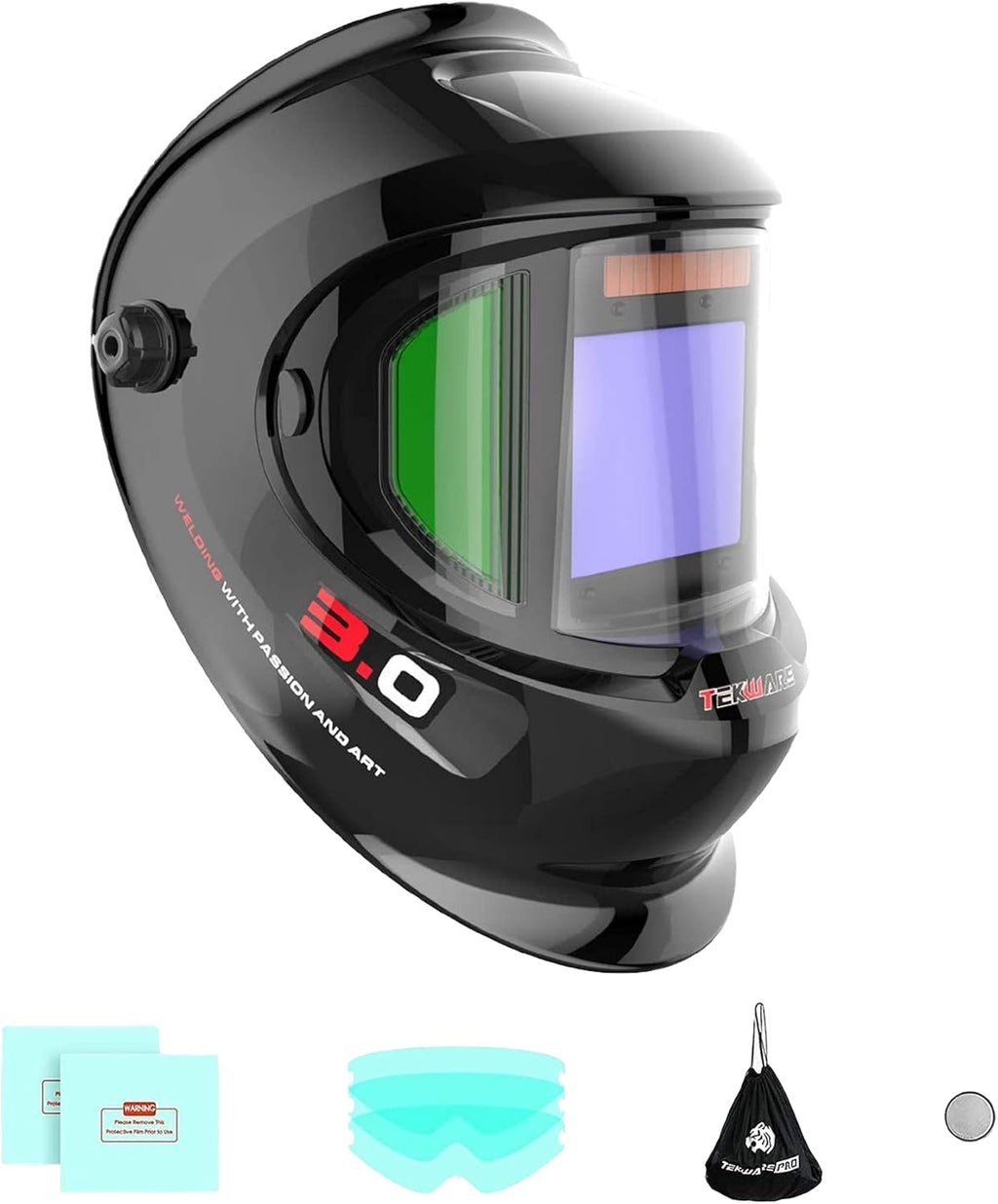 Auto Darkening Welding Helmet with Ultra Large Viewing Screen, 4 Arc Sensor, 1/1/1/2 Optical Clarity M716367