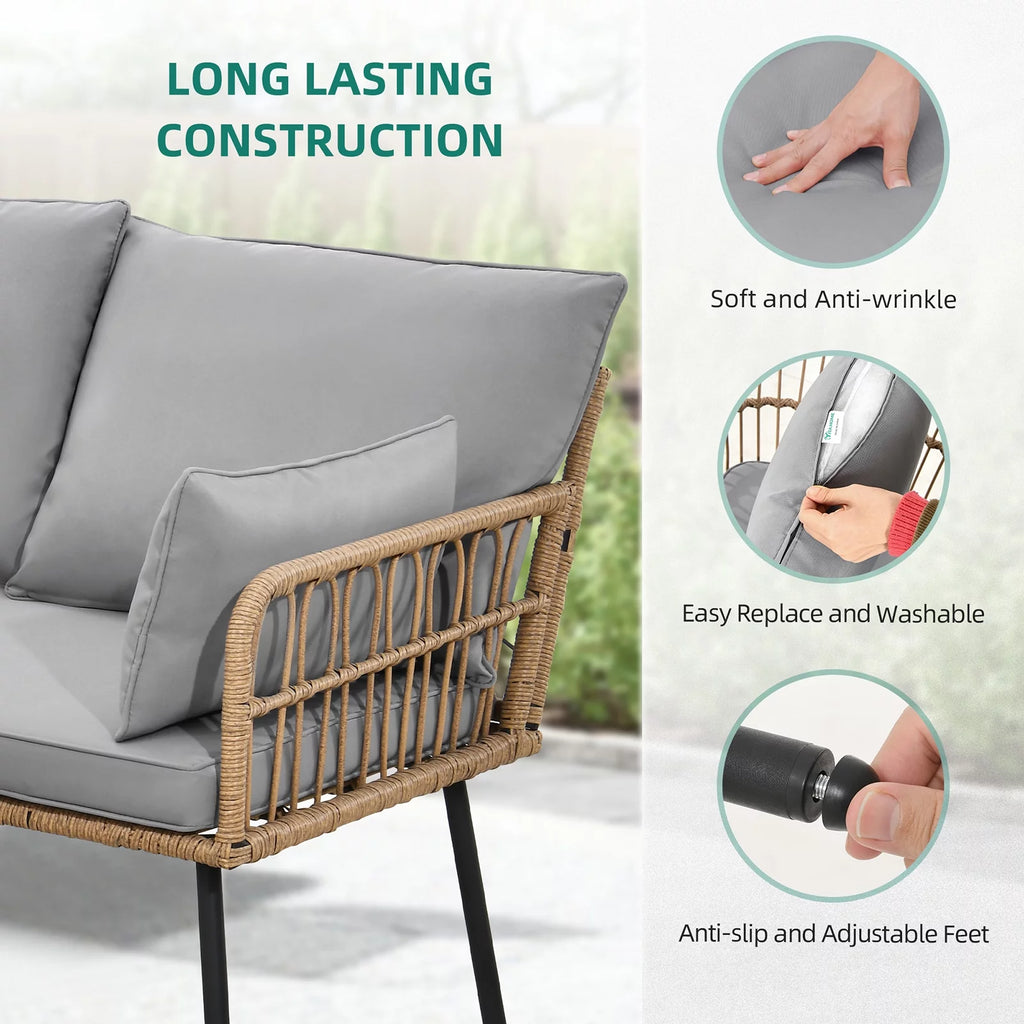 L-Shaped All-Weather Wicker Patio Sofa with Cushions X720782