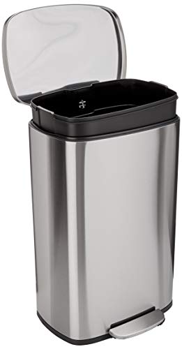 Rectangular Trash Can with Soft-Close Foot Pedal, Brushed Stainless Steel, 30 litre V8727