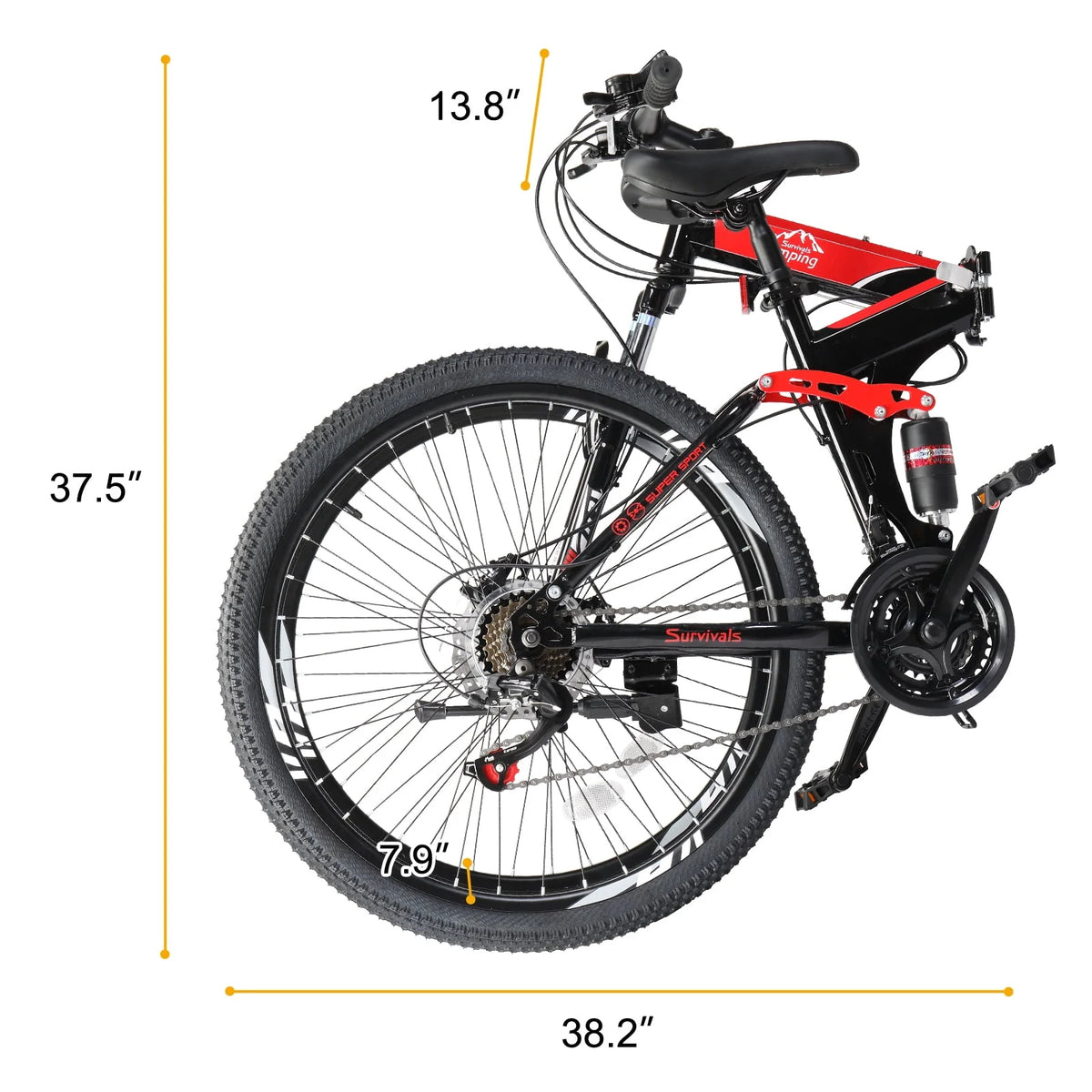 Folding Mountain Bike 21-Speed 26 inch Wheels Red J859