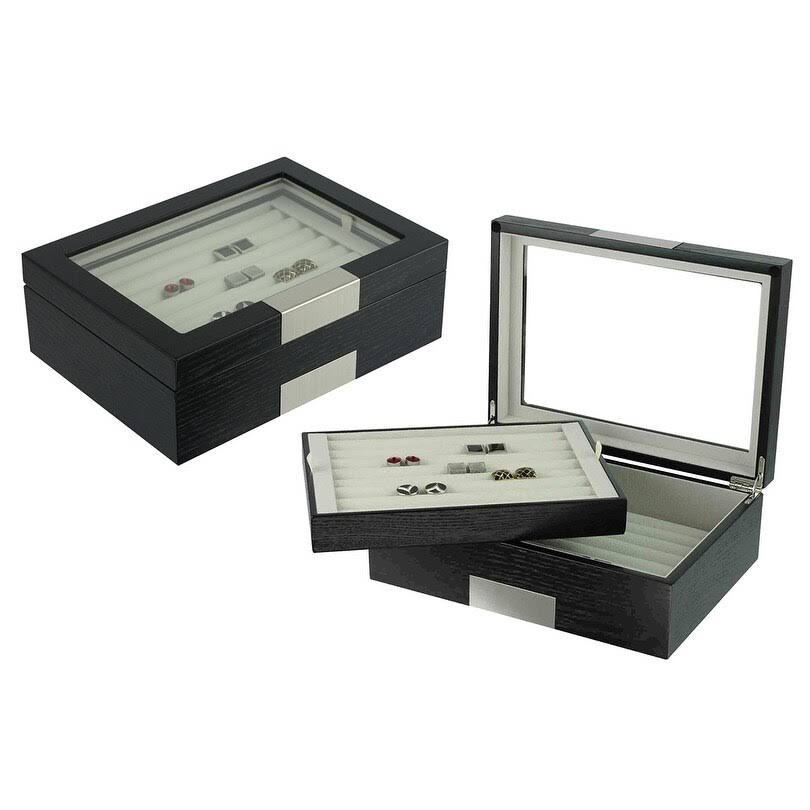 Black Double Layer Cuff Link Case Z1688