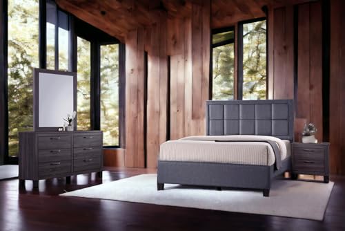 5PC Queen Bedroom Furniture Sets with Queen Bed, Dresser, Mirror, Nightstand in Grey Fabric T149349