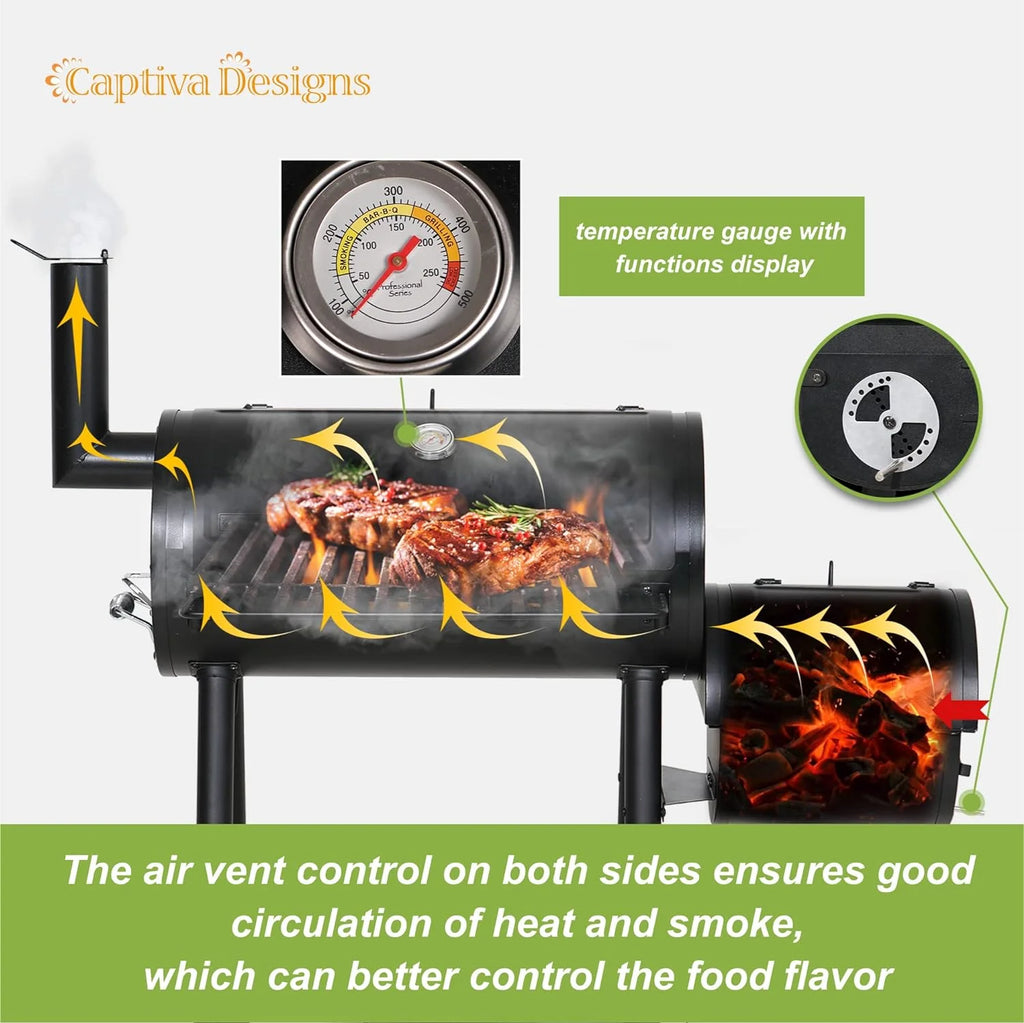 Heavy Duty Outdoor Offset Smoker with Extra Large Cooking Area W555
