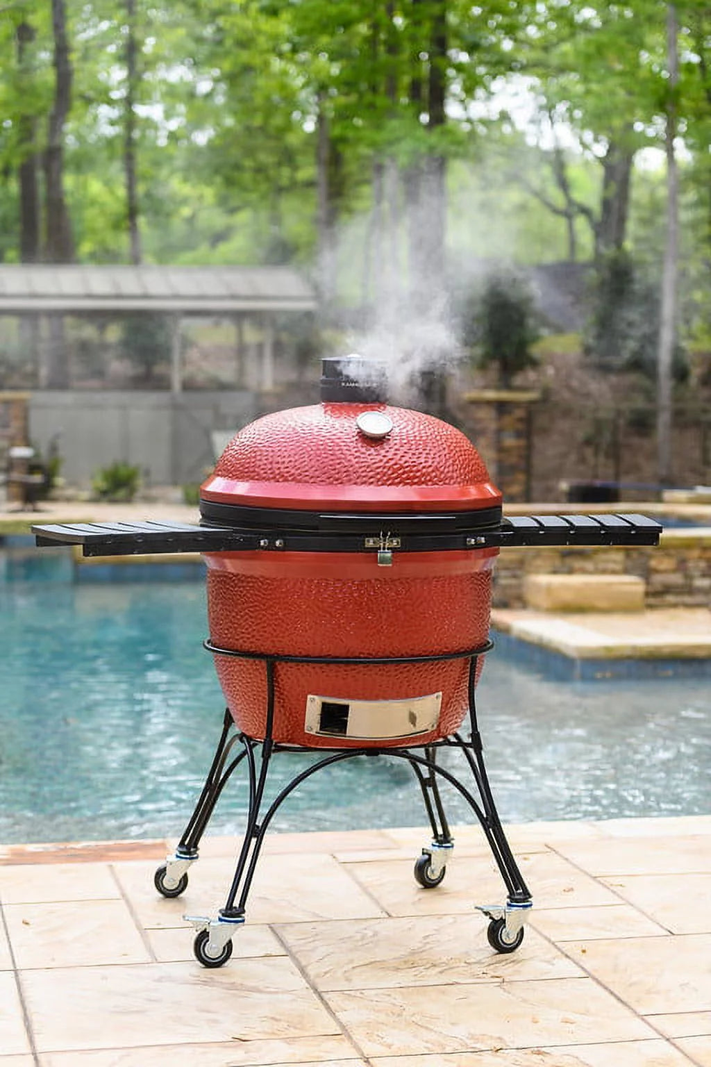 Red 24 in. Charcoal Grill with Cart and Side Shelves S9683