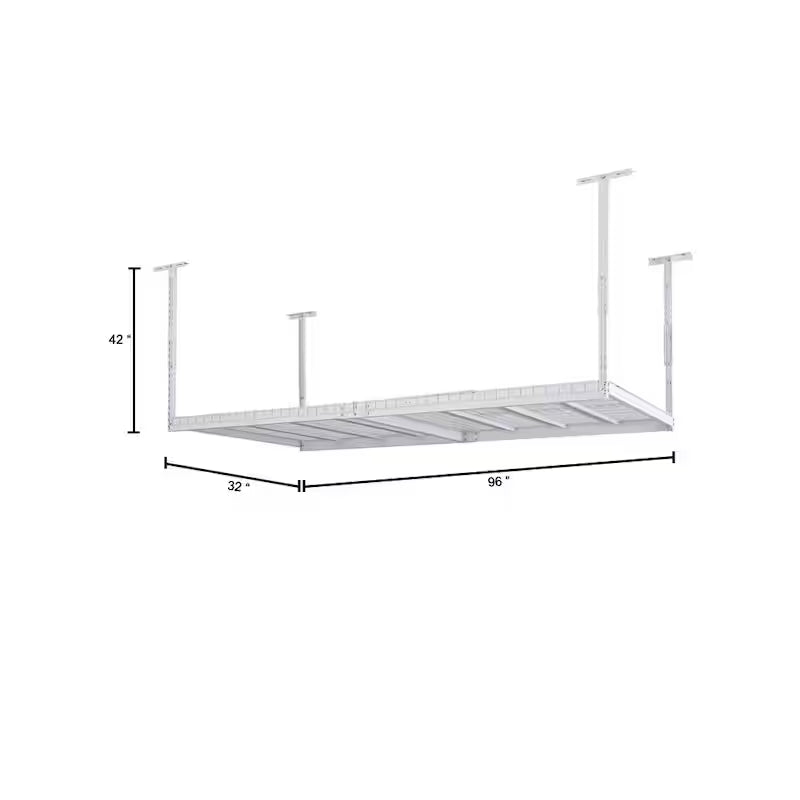 Adjustable Height White Overhead Ceiling Storage Rack W8020