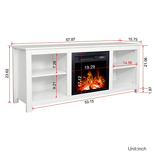 White 4 Cubby Electric Fireplace TV Stand D744