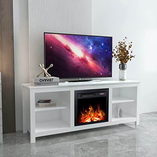 White 4 Cubby Electric Fireplace TV Stand D744