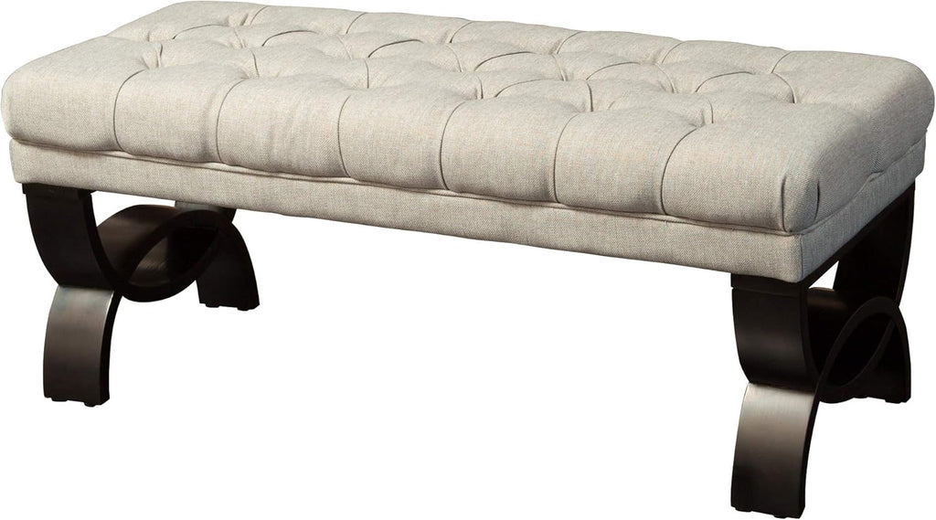 Light Beige Tufted Fabric Ottoman Bench N944