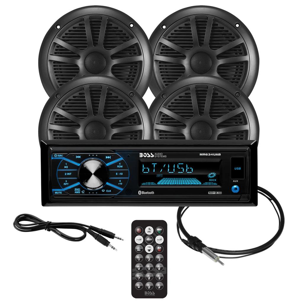 Black Marine Boat Sound System Package with 2 Speakers B916861