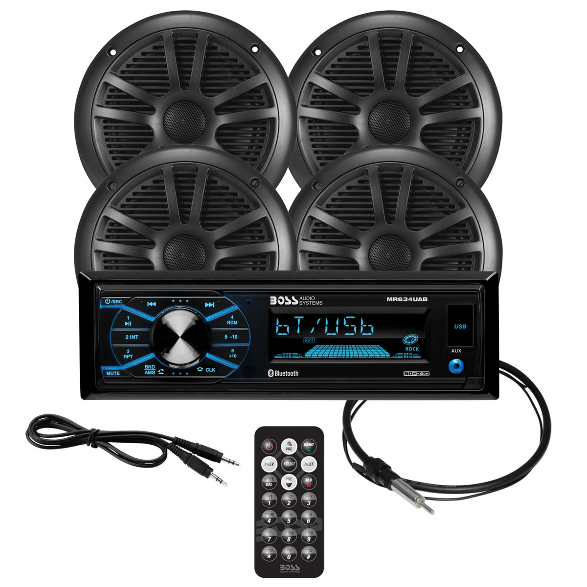 Black Marine Boat Sound System Package with 2 Speakers B916861