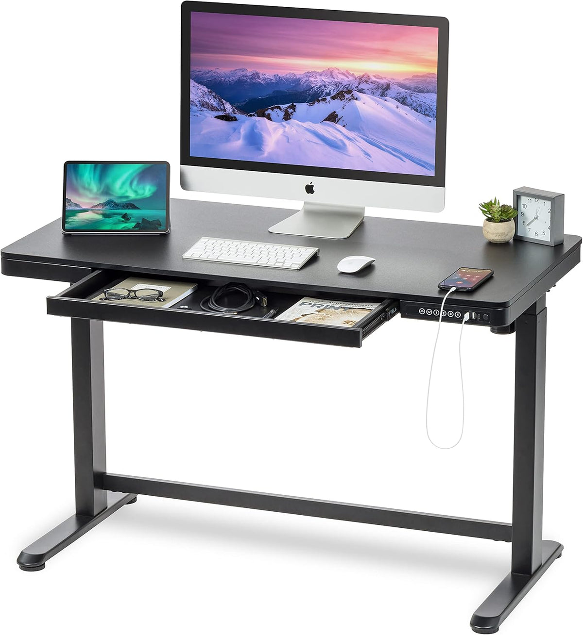48 x 24 Inch Electric Height Adjustable Standing Desk with Drawer and USB Ports V7205