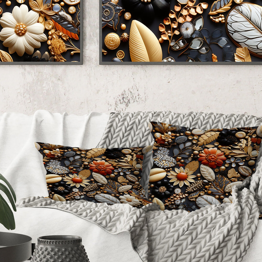 Black Boho Printed Throw Pillow J9170