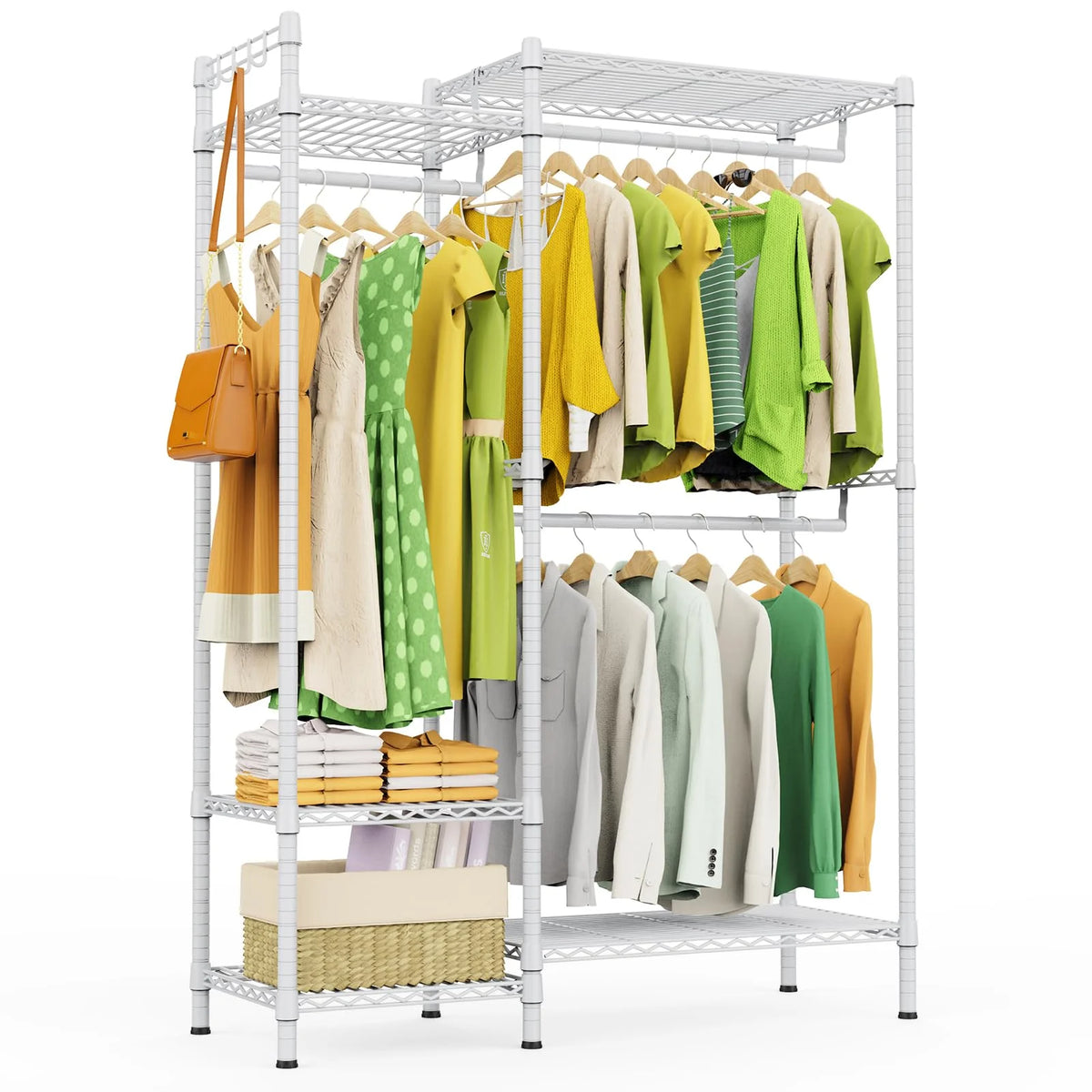 Heavy Duty White Metal Clothes Rack with Shelves K69208