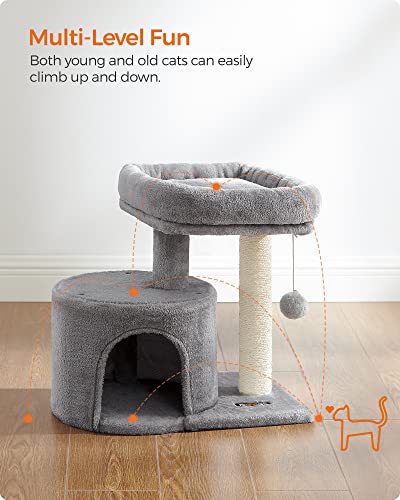 Light Gray Cat Tree Tower with Sisal Scratching Post A6112
