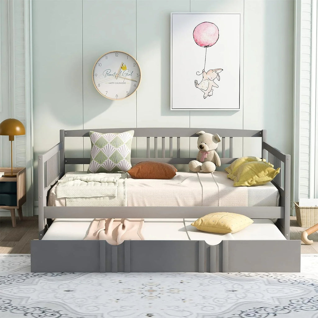 Grey Full Size Wood Daybed with Trundle T18400