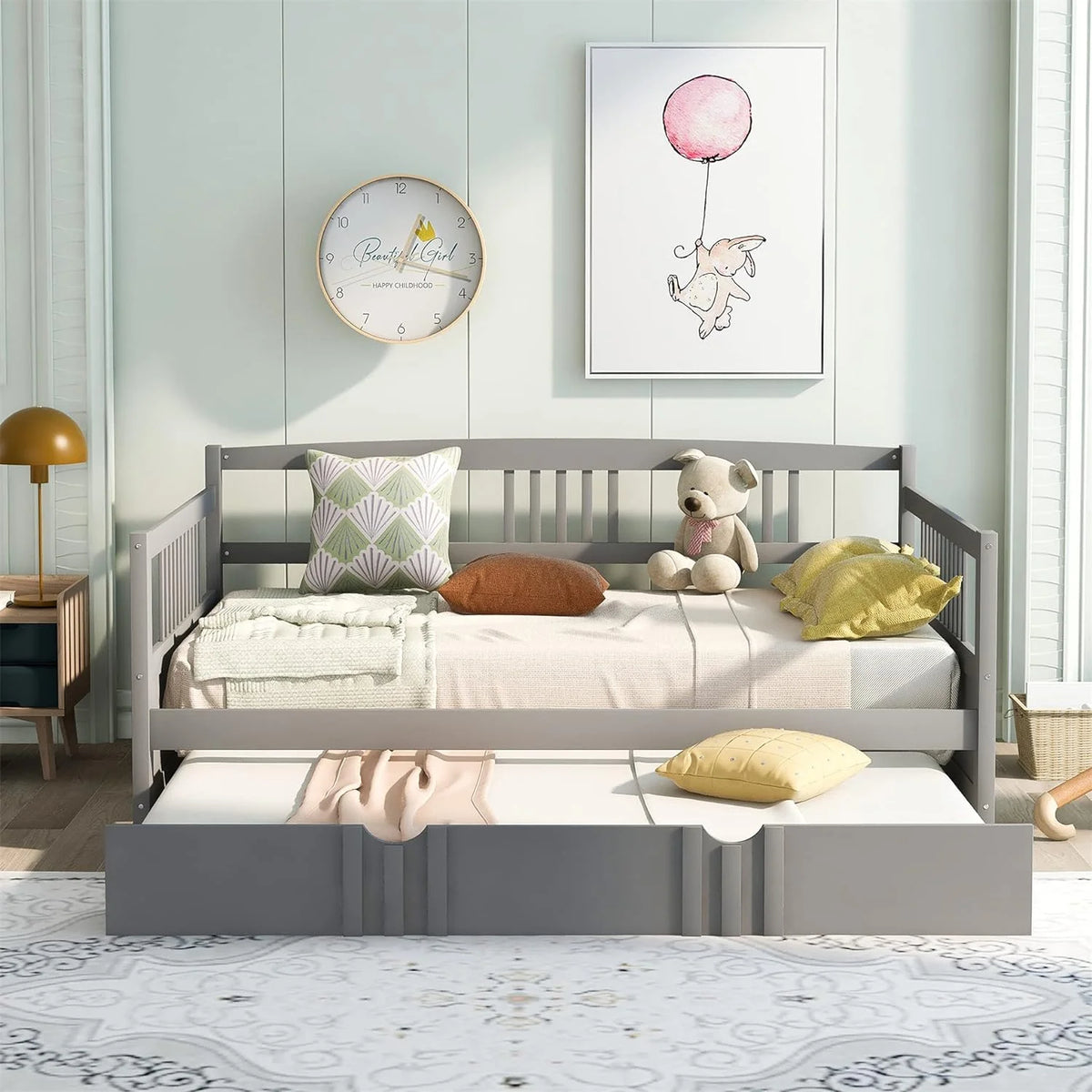 Grey Full Size Wood Daybed with Trundle T18400