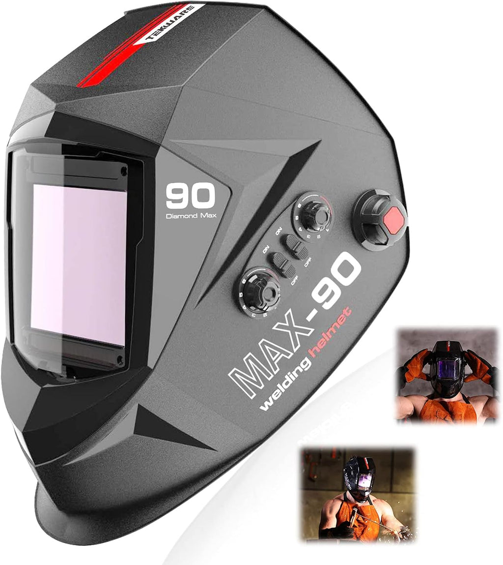 Auto Darkening Welding Helmet with Ultra Large Viewing Screen, 4 Arc Sensor, 1/1/1/2 Optical Clarity M716367