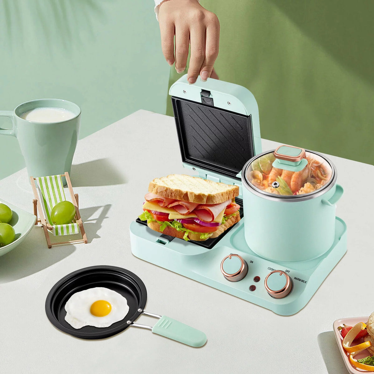 Electric Breakfast Station Mini Toaster Sandwich Machine Non-stick M3678