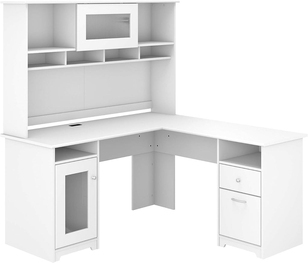 L Shaped Desk with Hutch in Espresso Oak G48052