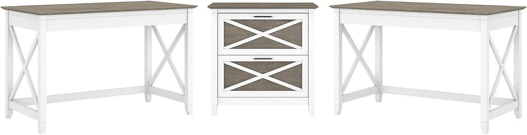 2 Person Desk Set with Lateral File Cabinet, Dark Gray Hickory T4923