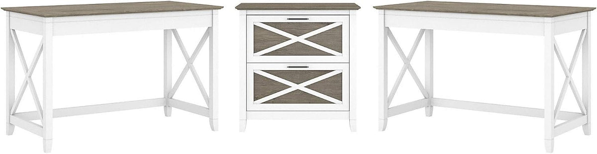 2 Person Desk Set with Lateral File Cabinet, Dark Gray Hickory T4923