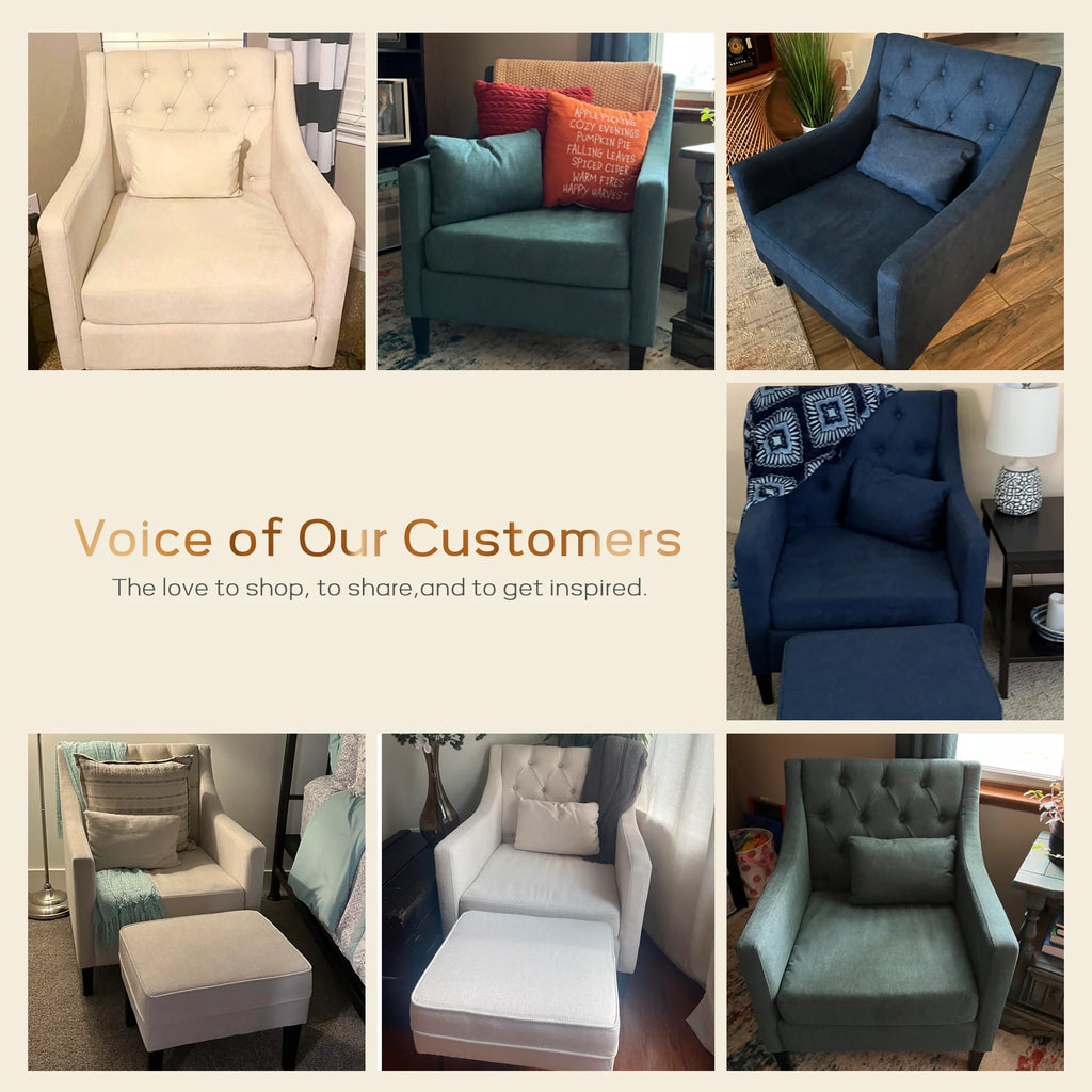 Blue Upholstered Accent Chair with Ottoman U18115
