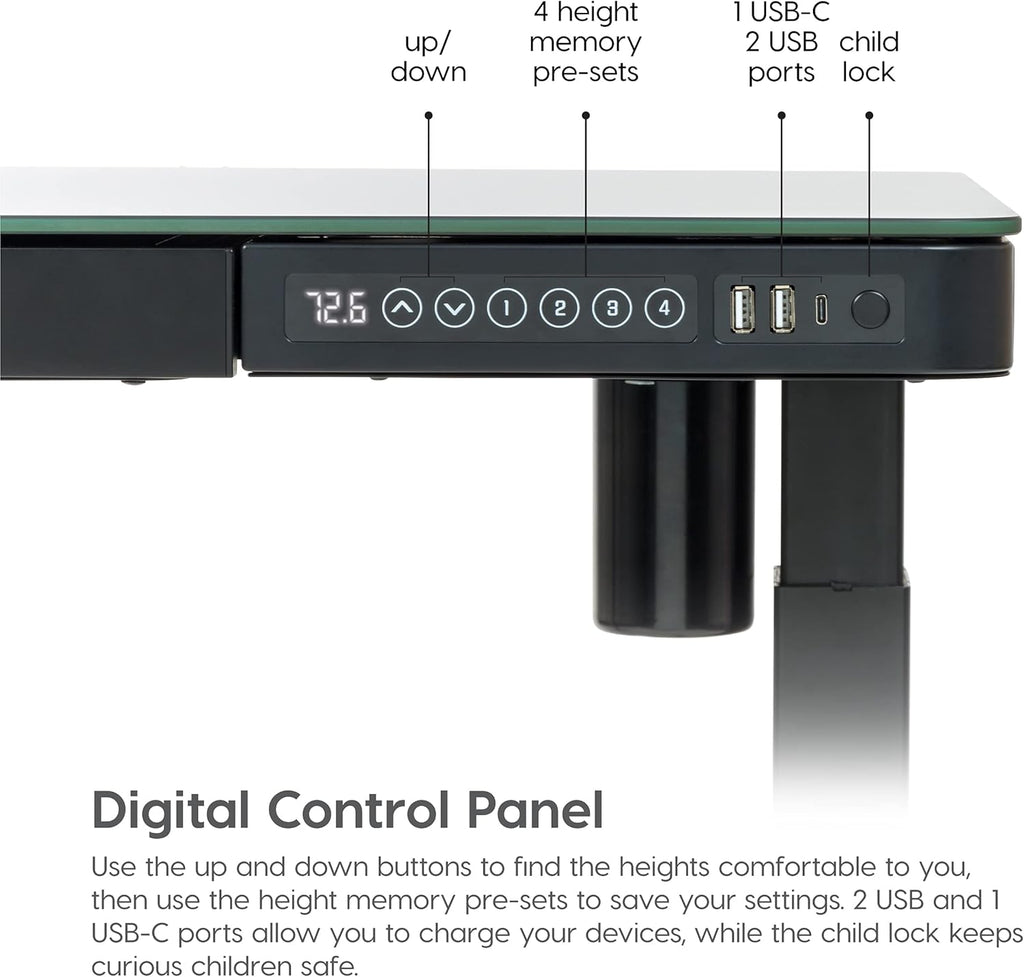 48 x 24 Inch Electric Height Adjustable Standing Desk with Drawer and USB Ports V7205