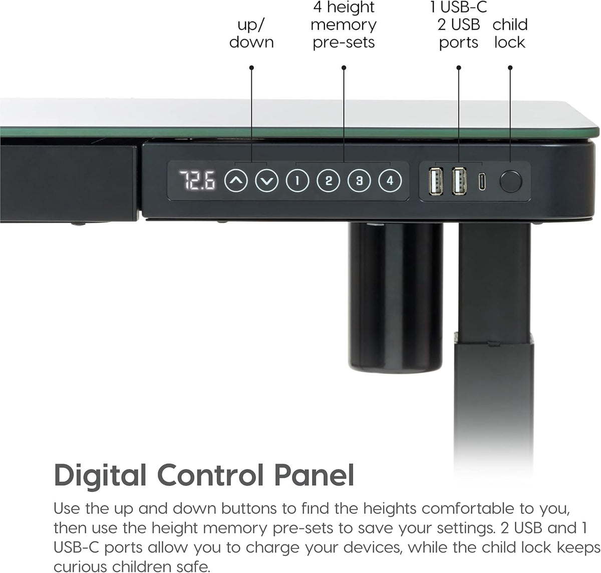 48 x 24 Inch Electric Height Adjustable Standing Desk with Drawer and USB Ports V7205