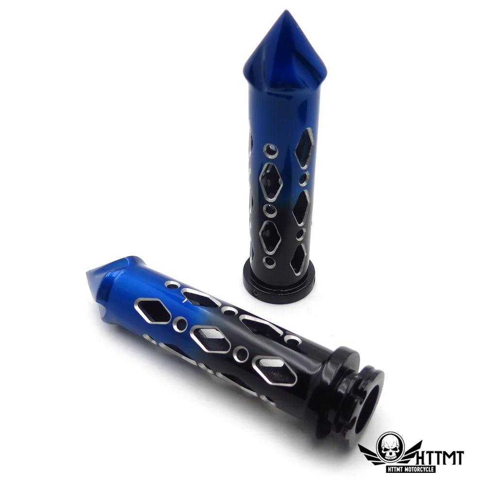 Black Blue Cruiser Motorcycle 22mm 7/8" Spike Hole Hollow-out Hand Grips Handlebar Q1310