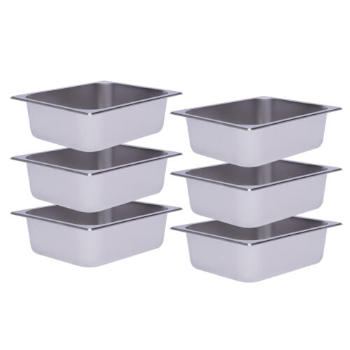 6Pcs 1/2 Size 4" Deep Silver Stainless Steel Steam Table Pans E883