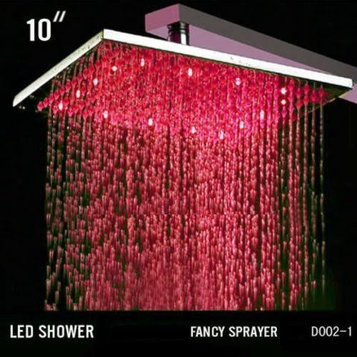 10 inch Ceiling Mount Square Rainfall LED Shower Head Stainless Steel with Chrome Finish Q72880