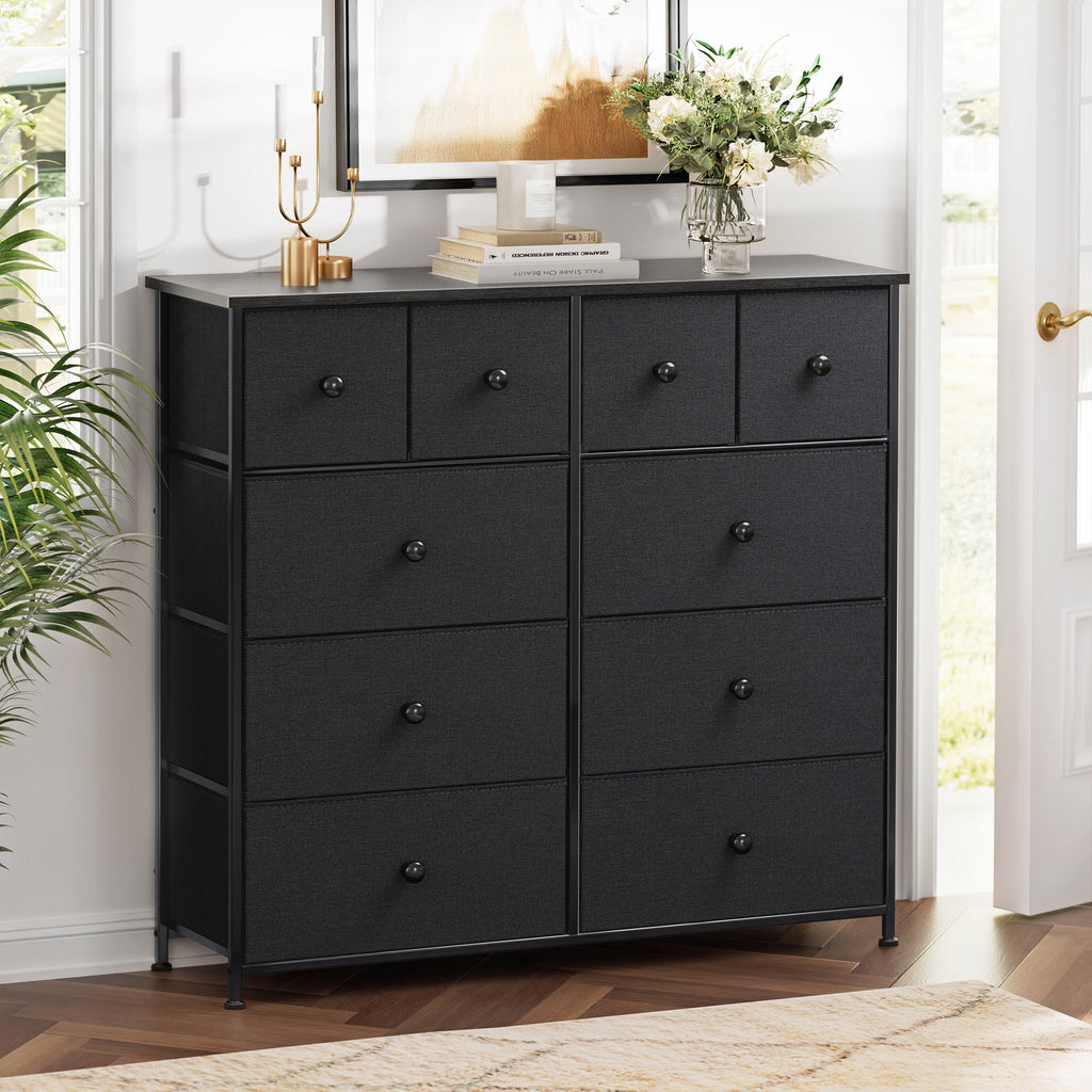 Dark Brown 10 Drawer Fabric Dresser V9495