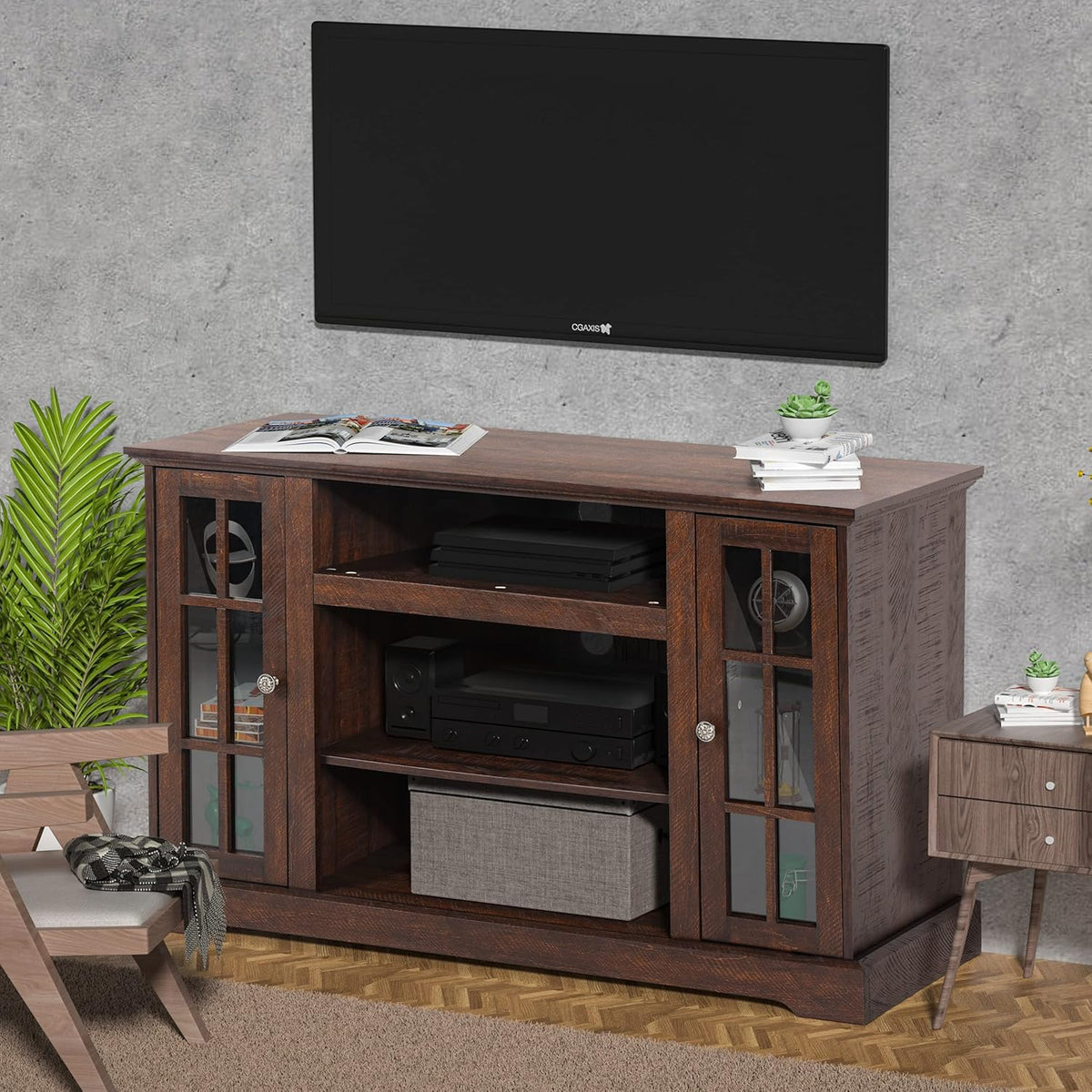 White Fireplace TV Stand for 55 inch TV with Wood Glass Door S85183