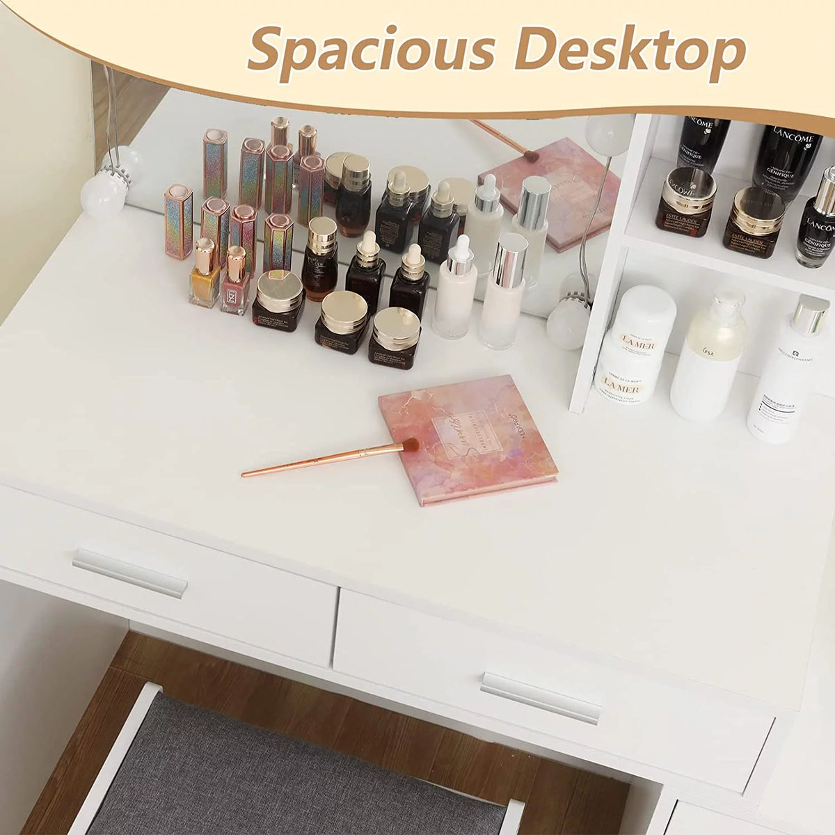 White Vanity Set with Mirror and Stool Z3351