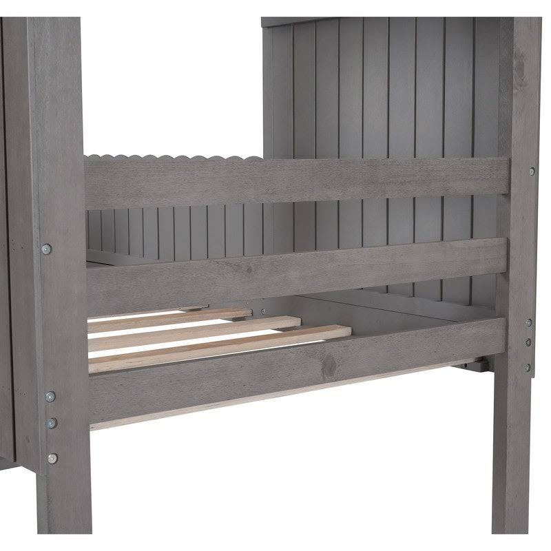 Twin Wood Loft Bed with Guardrail and Ladder P97632