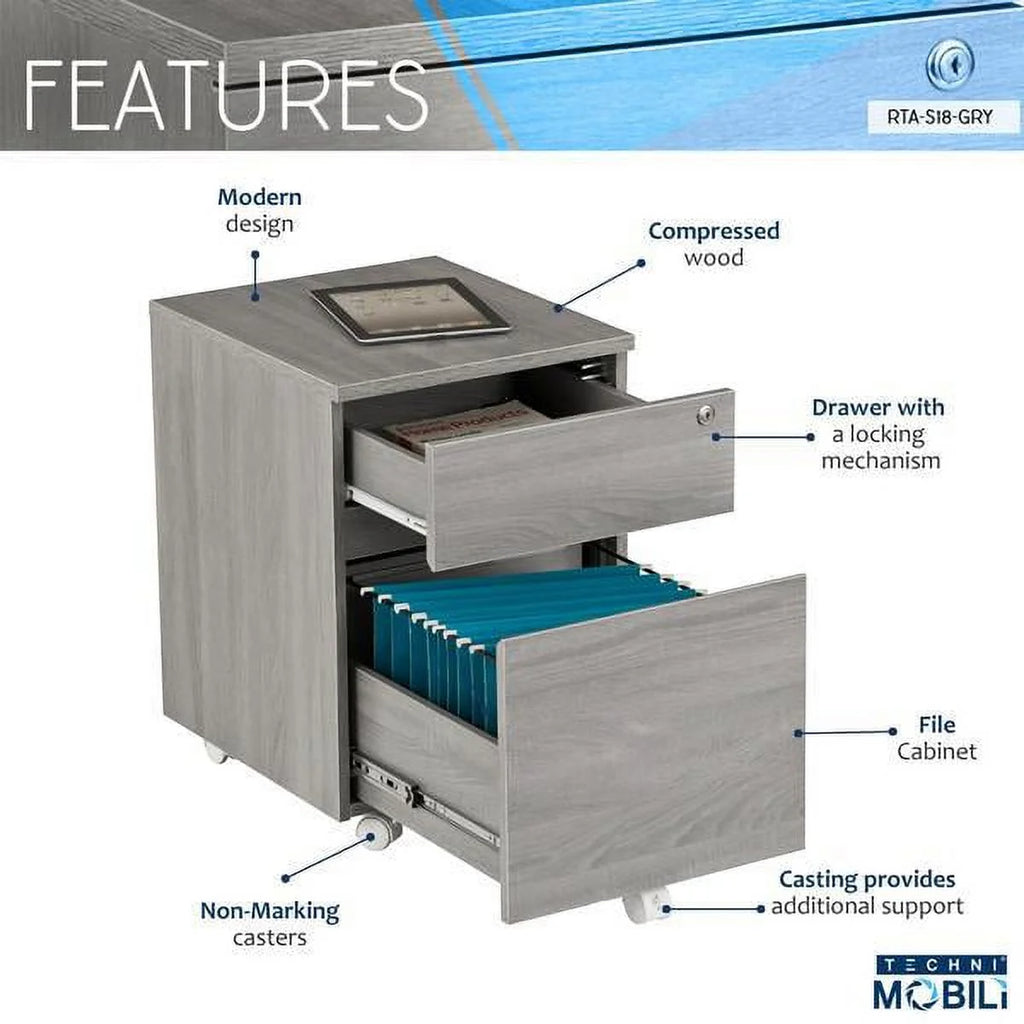 Grey Two Drawer Vertical Filing Cabinet with Lock W40589