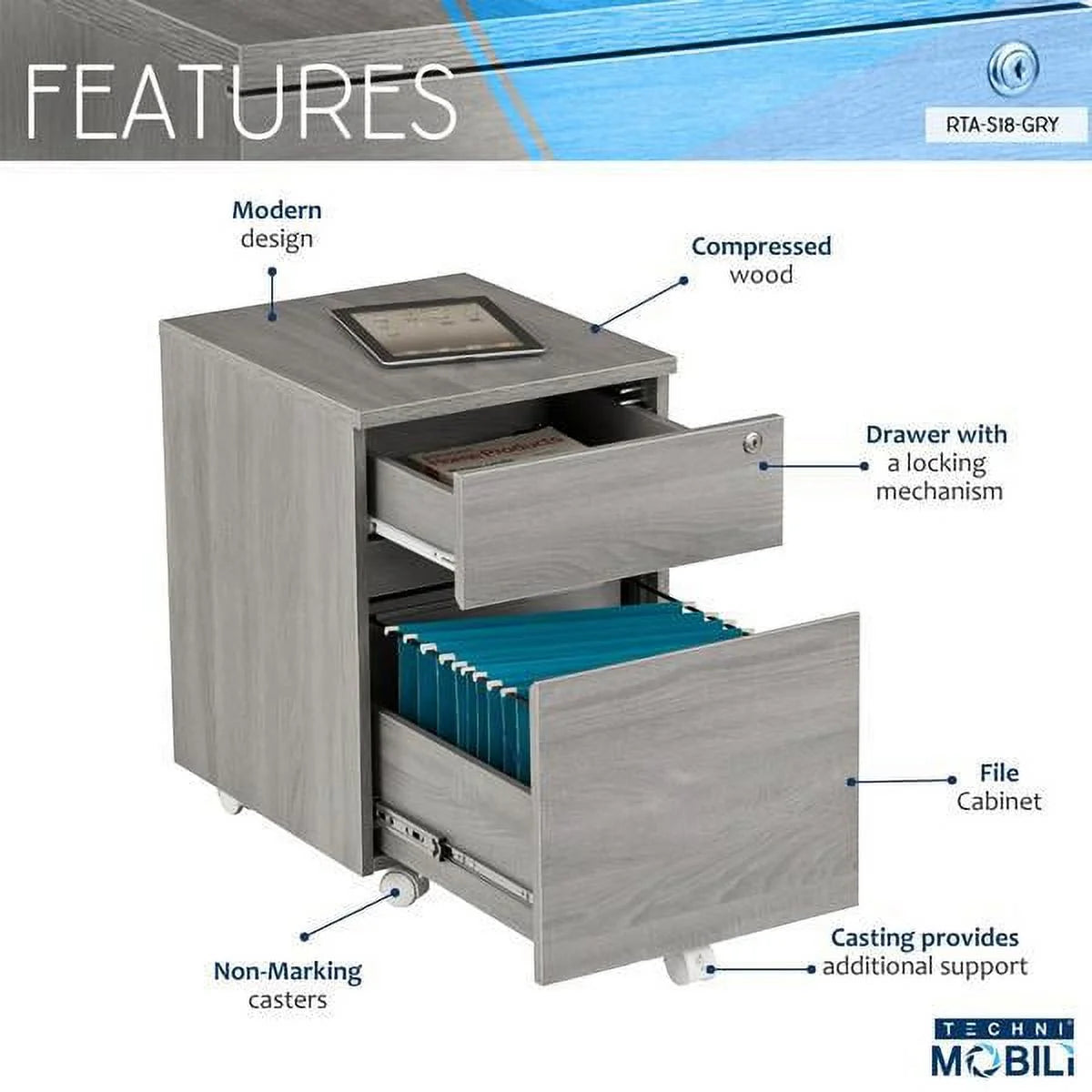 Grey Two Drawer Vertical Filing Cabinet with Lock W40589