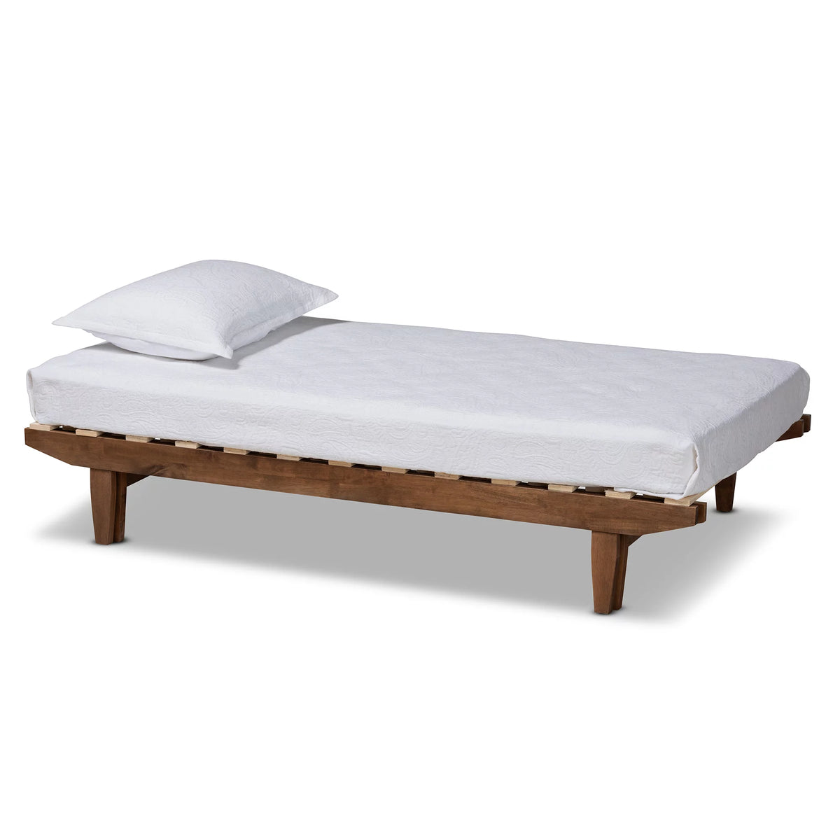Twin Walnut Rubberwood Expandable Platform Bed Frame S2728