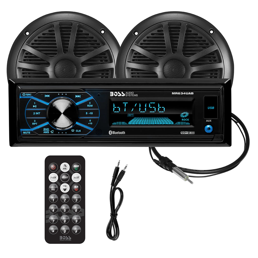 Black Marine Boat Sound System Package with 2 Speakers B916861
