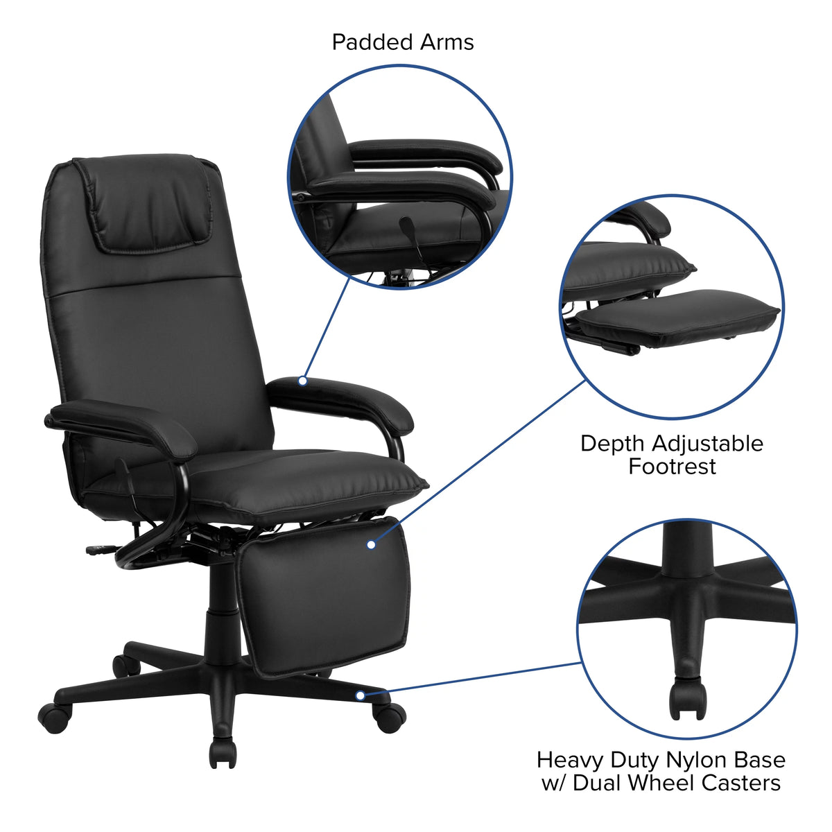 High Back Black LeatherSoft Executive Reclining Ergonomic Swivel Office Chair with Arms Y2363