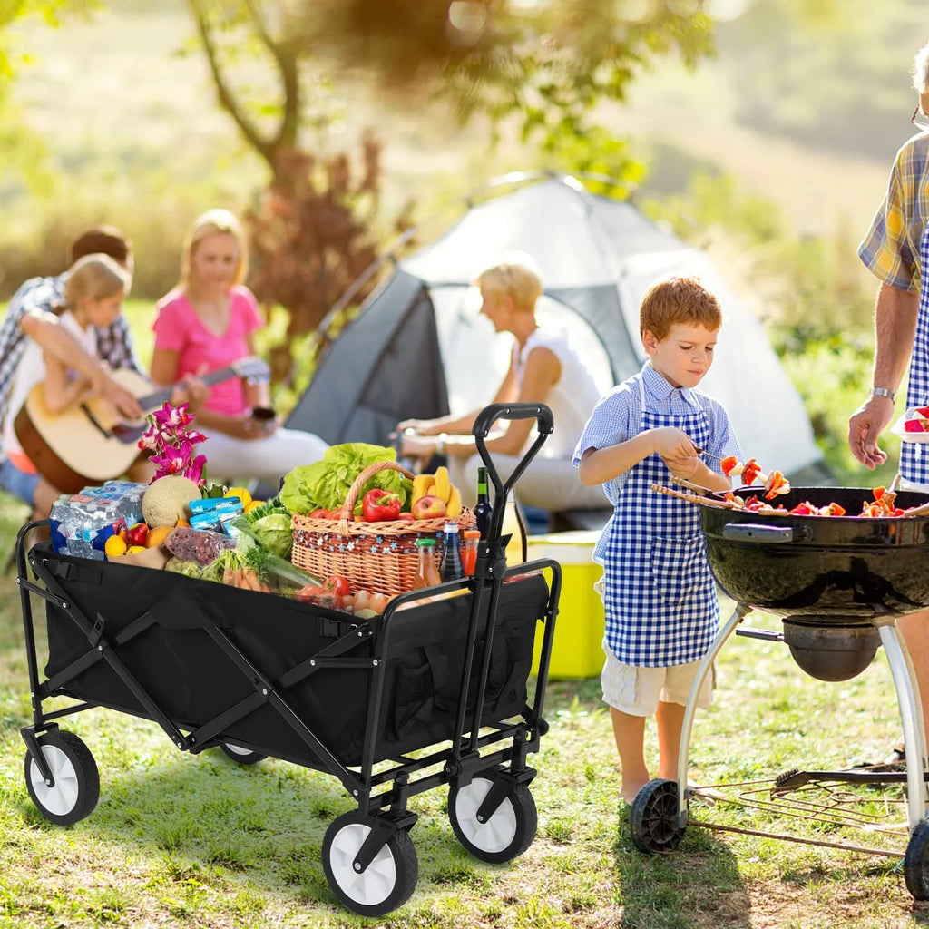 Collapsible Heavy Duty Utility Wagon Cart with All-Terrain Wheels, Black Q278991