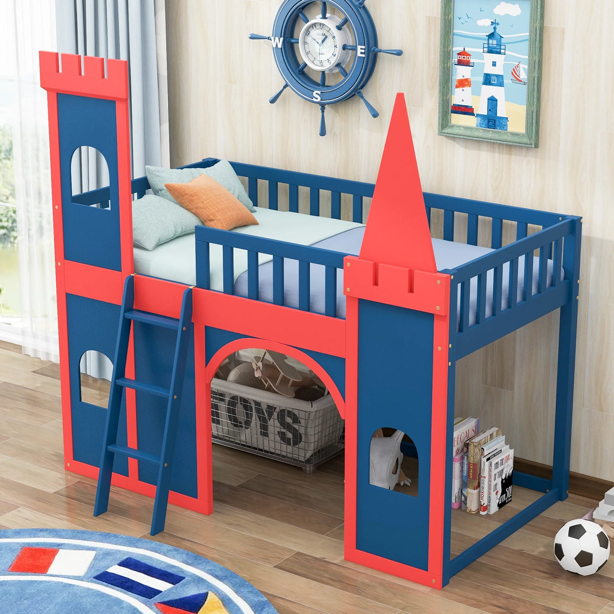Twin Size Castle Shaped Loft Bed with Underbed Storage T35535
