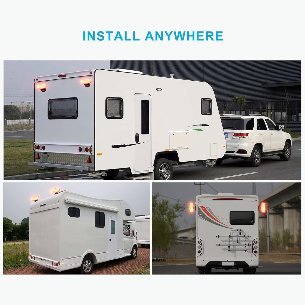Wireless Trailer Lights with Adjustable Bracket, Battery Magnetic Tow Lights with Strobe M975