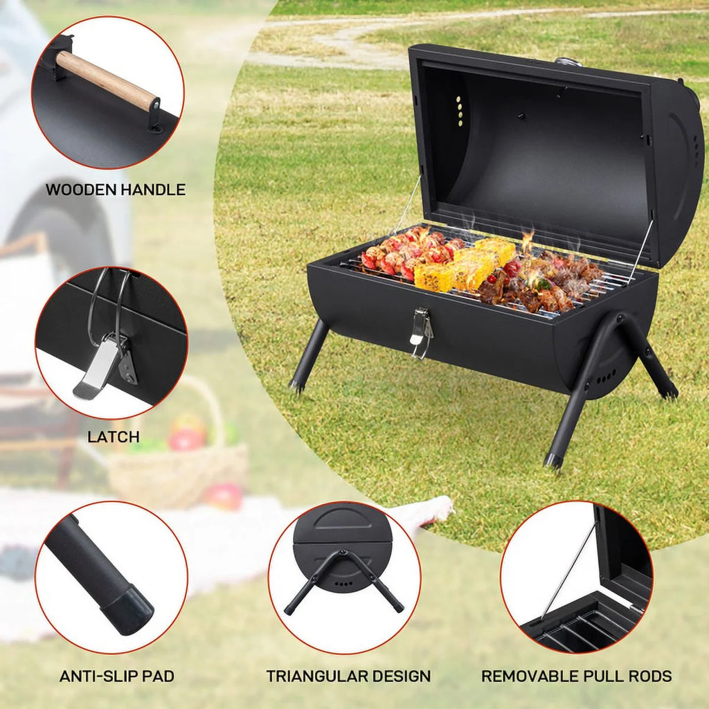 Portable Charcoal Grill with Thermometer & Wooden Handle K2403