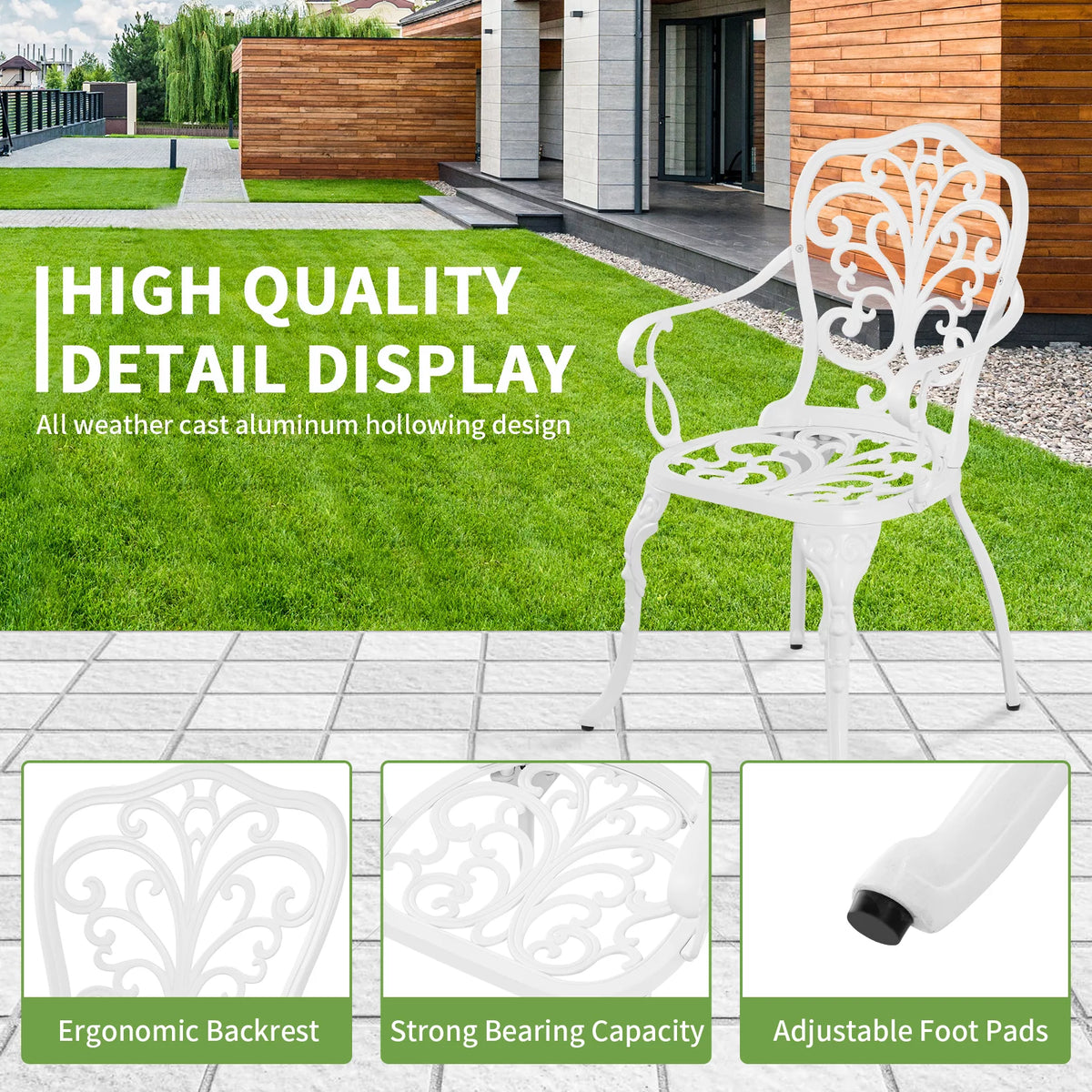 White Bistro Table and Chairs Set with Umbrella Hole S400746