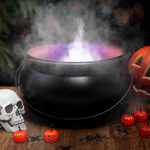 12" Large Black Witch Cauldron with Mist Maker Fogger I52998