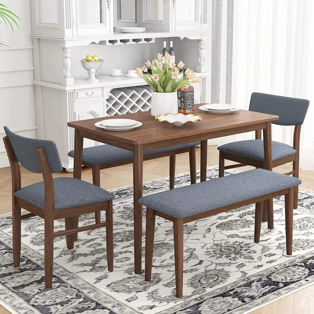 Rubber Wood Dining Table with 2 Benches and 2 Chairs I91269